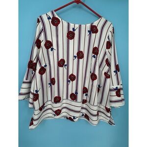 Liz Claiborne Woman 1X Floral Striped Polyester Blouse